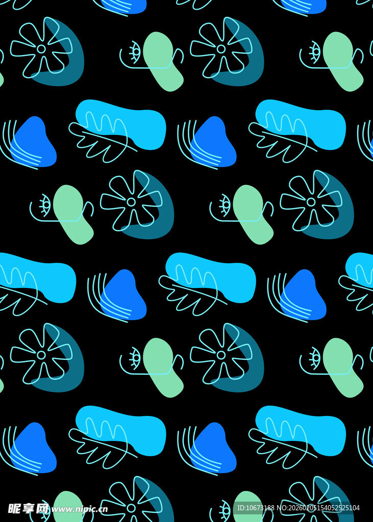 蓝绿元素黑色背景图案