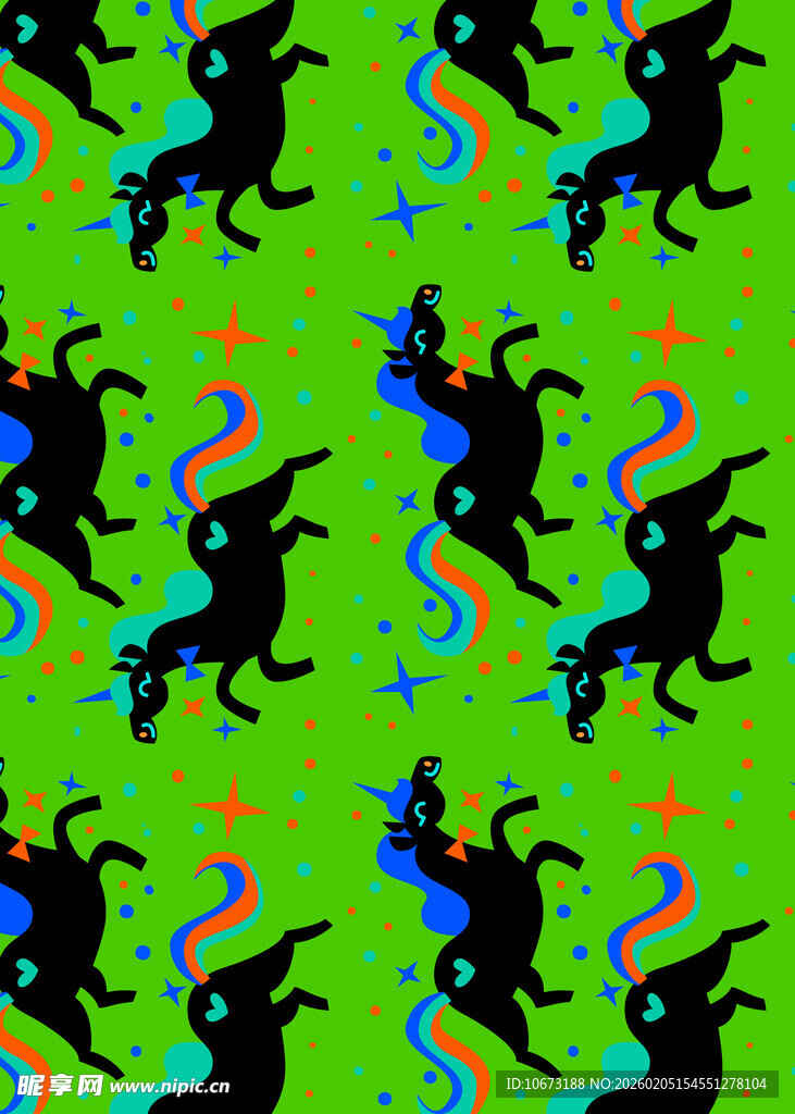 绿色背景马图案无缝花纹