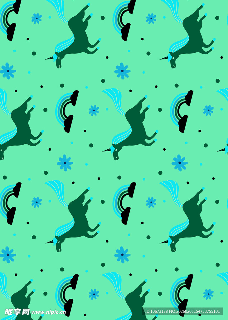 绿色背景驯鹿雪花无缝图案