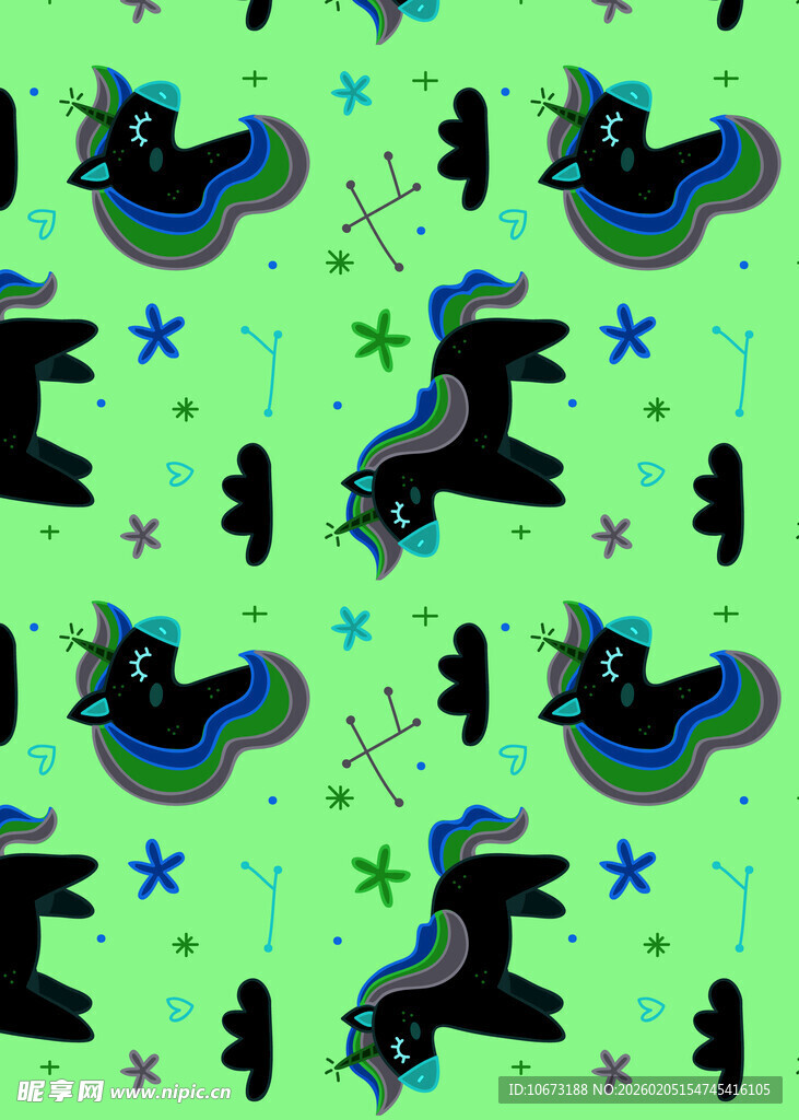 绿色背景的动物图案印花