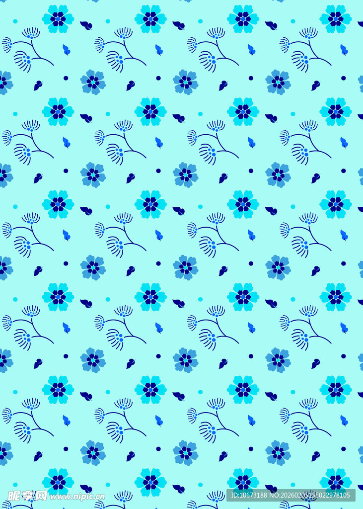 蓝色小花图案背景纹理