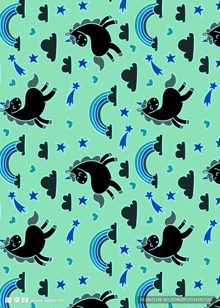 蓝绿底黑猫月亮图案背景