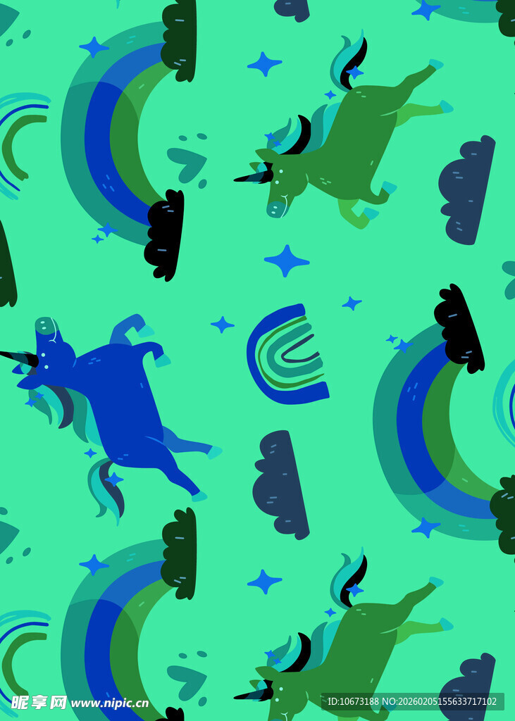 卡通风格动物与星球图案