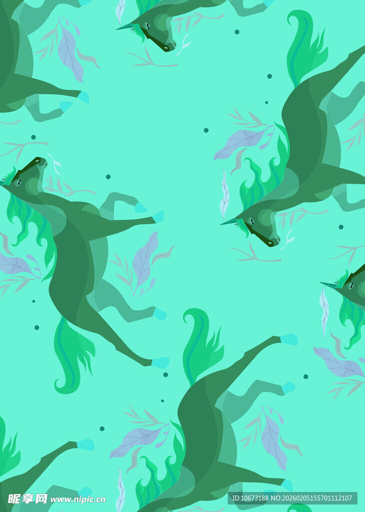 绿色奇幻动物图案背景