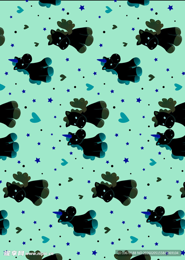 蓝底黑猫图案纹理背景