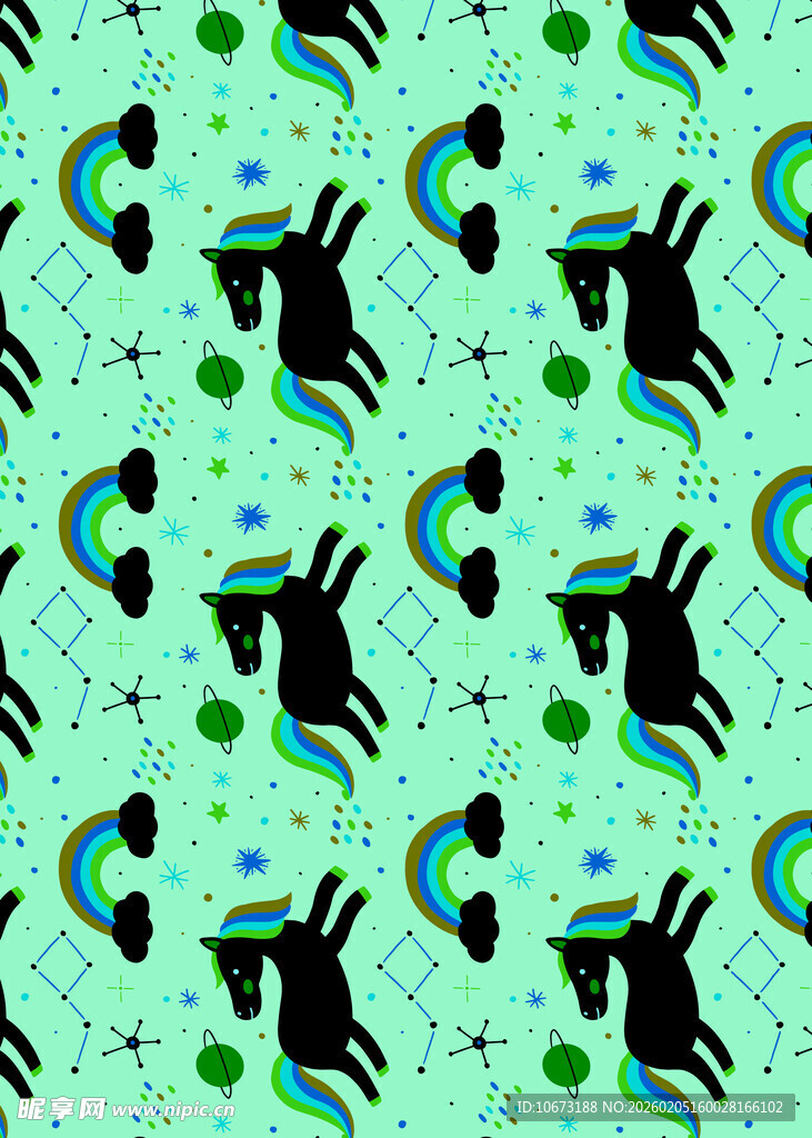 绿色背景动物图案无缝花纹