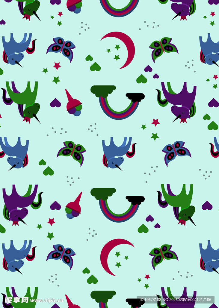 奇幻怪物与月亮图案背景