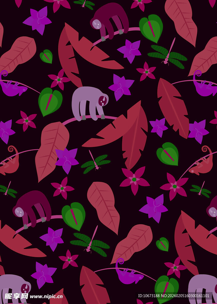 多彩梦幻动物植物图案背景