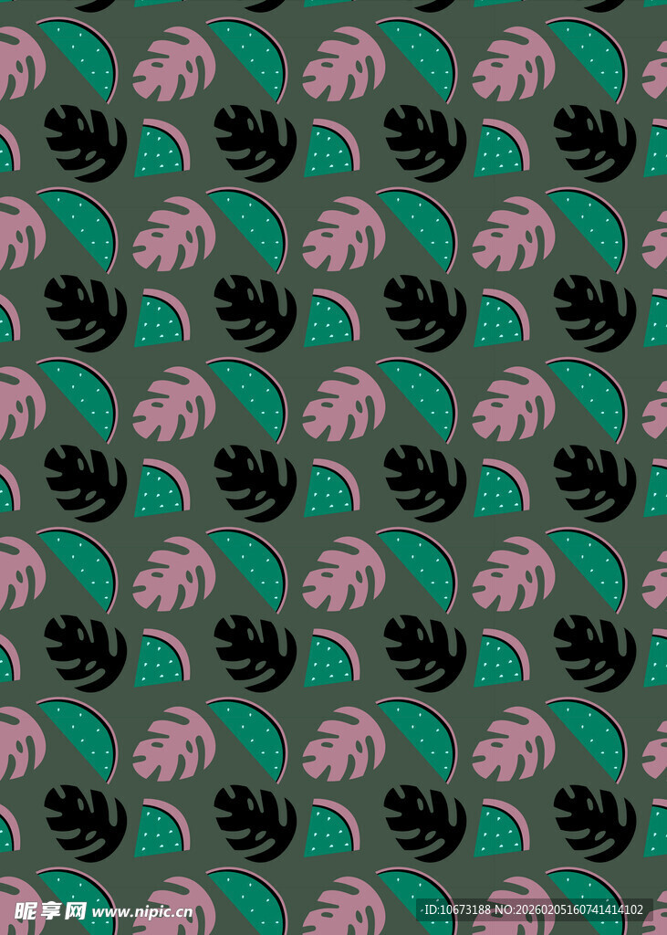 粉色章鱼图案绿色背景纹理