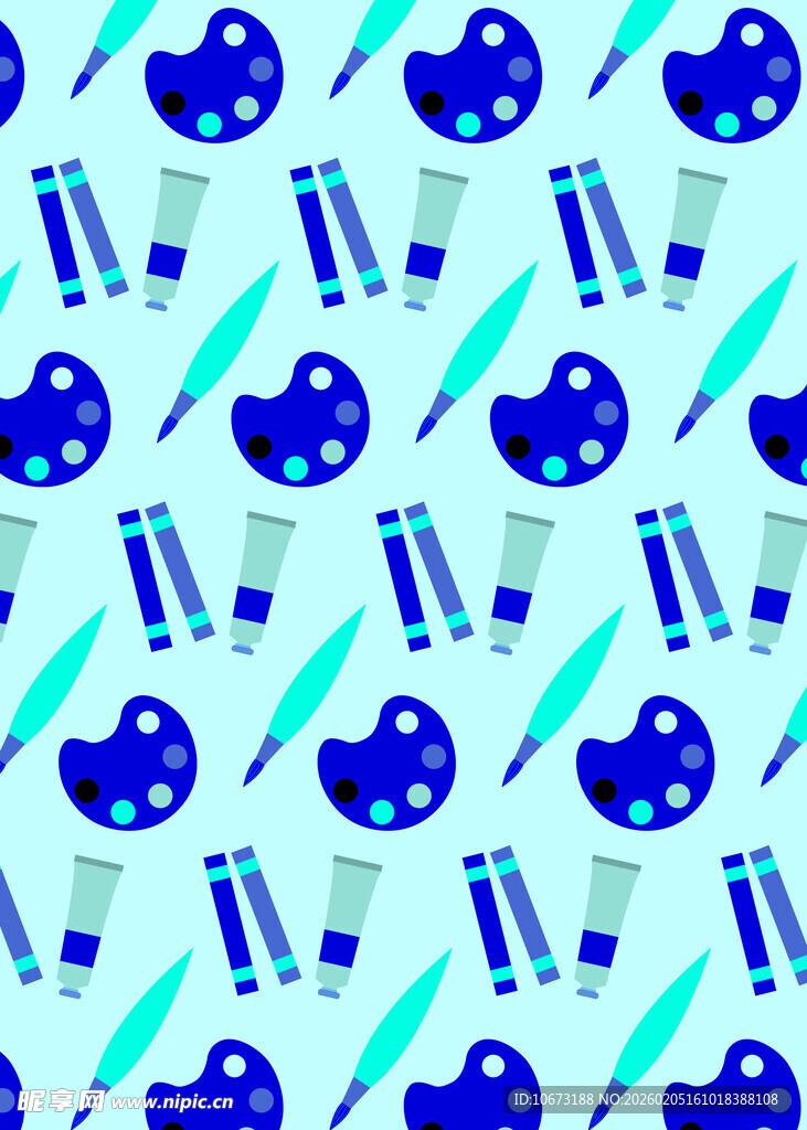 蓝色绘画工具图案背景