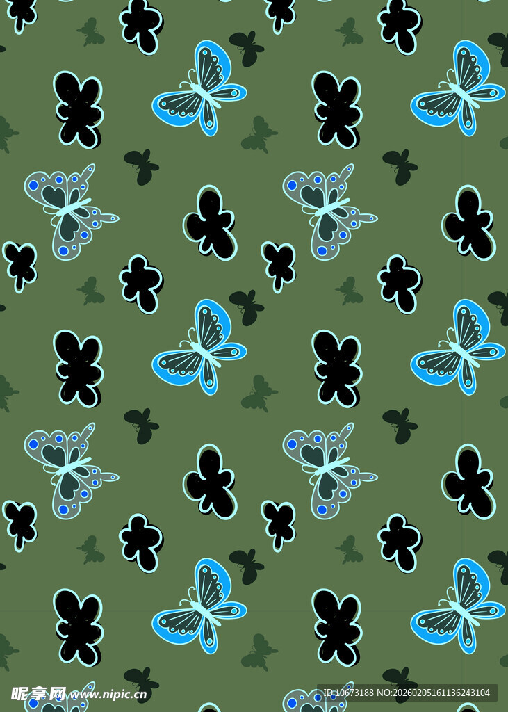 绿色背景的蝴蝶四叶草图案