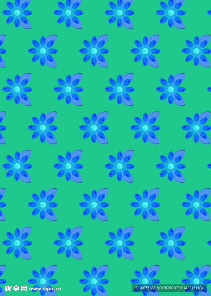 蓝花绿底几何图案背景