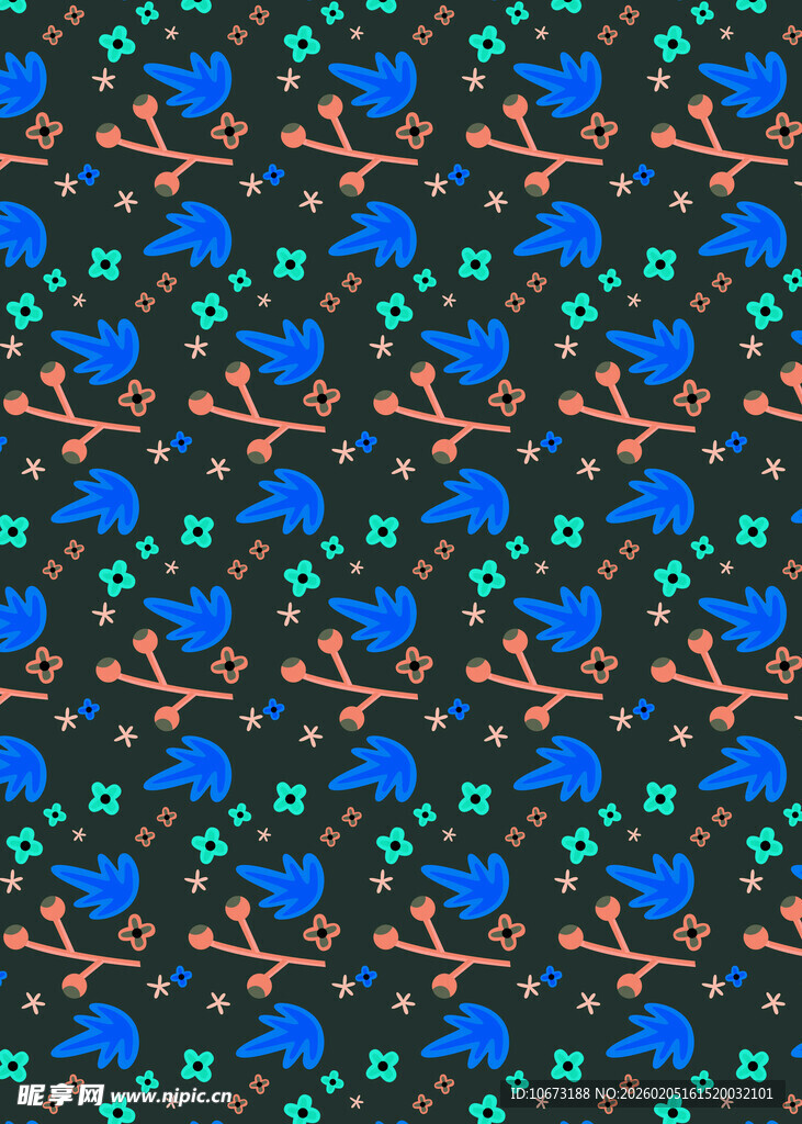 蓝色动物树枝图案背景