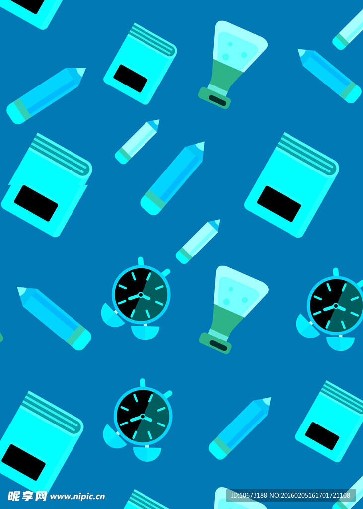 蓝色背景的多样化妆品图案