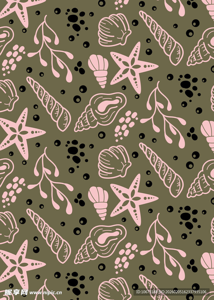 粉色海星贝壳图案背景