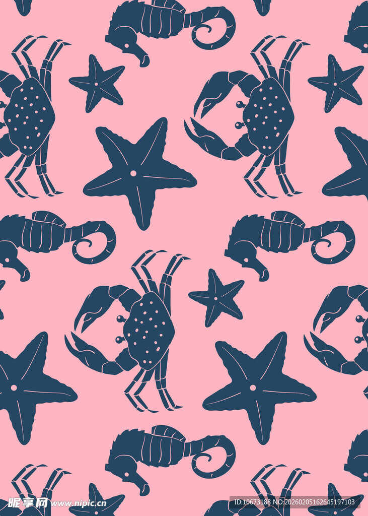 粉色背景海洋生物图案