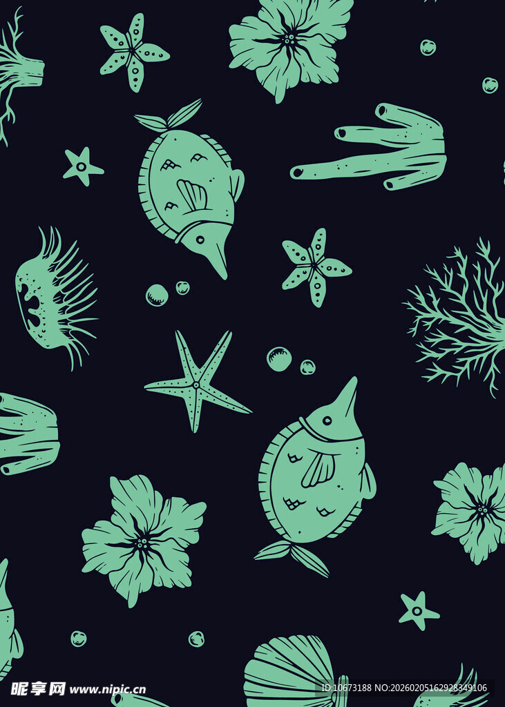 海洋元素简约无缝图案
