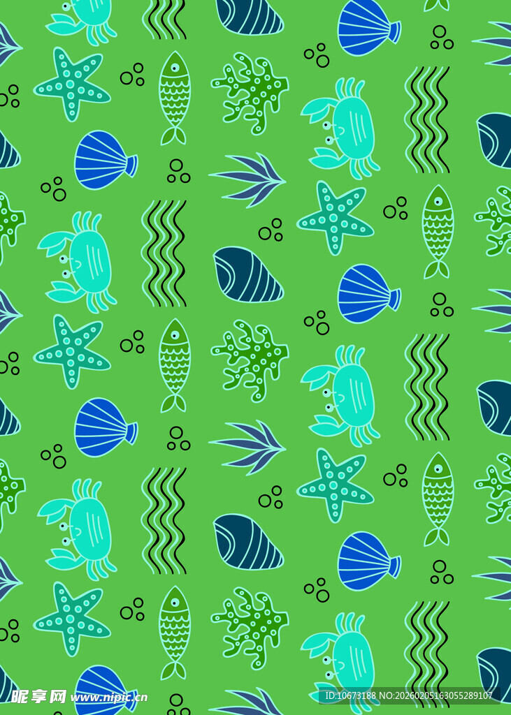 绿色海洋生物图案背景