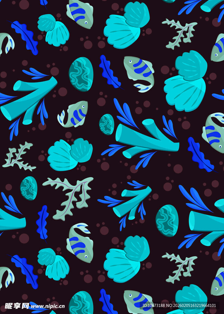 蓝绿心形花卉图案背景