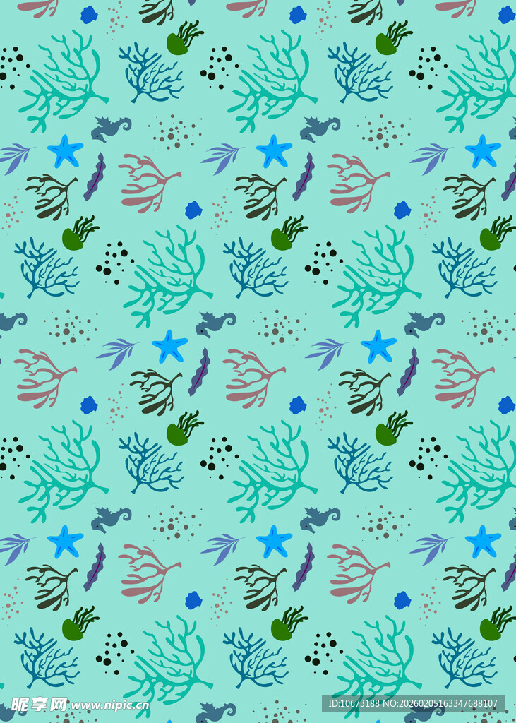 清新蓝绿植物花纹图案