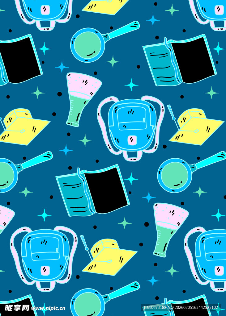 卡通牙科元素无缝图案背景