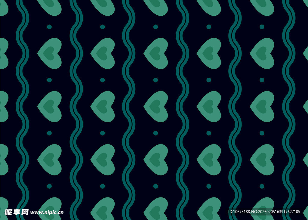 蓝绿心形波浪纹图案