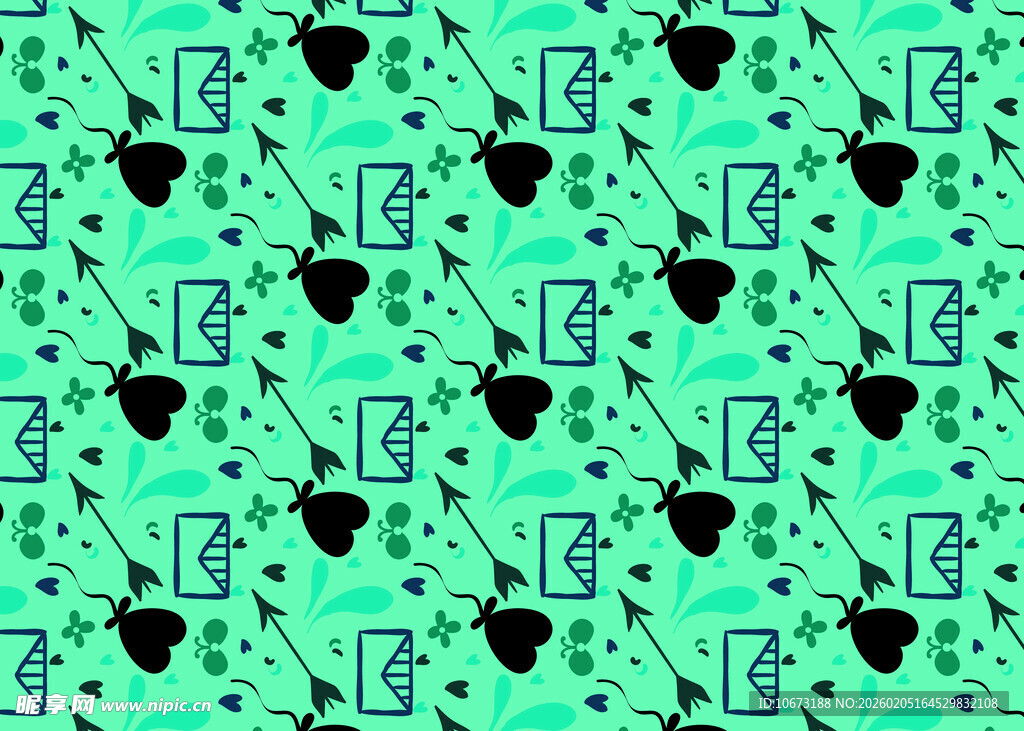 绿色爱心乐器图案背景