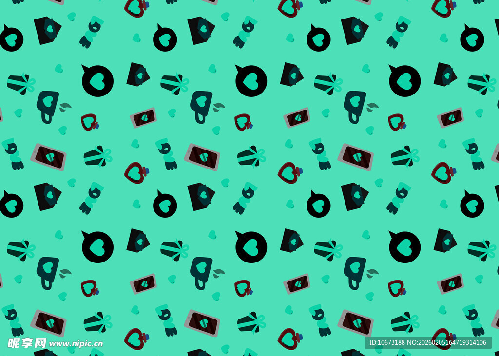 青绿色底动物图案无缝背景