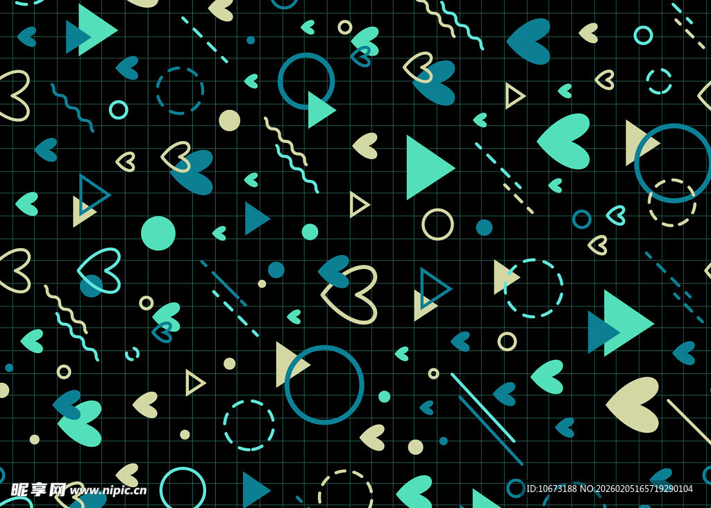 多彩几何爱心图案背景