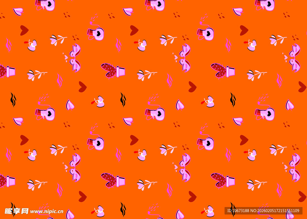 橙色底多彩小花图案背景