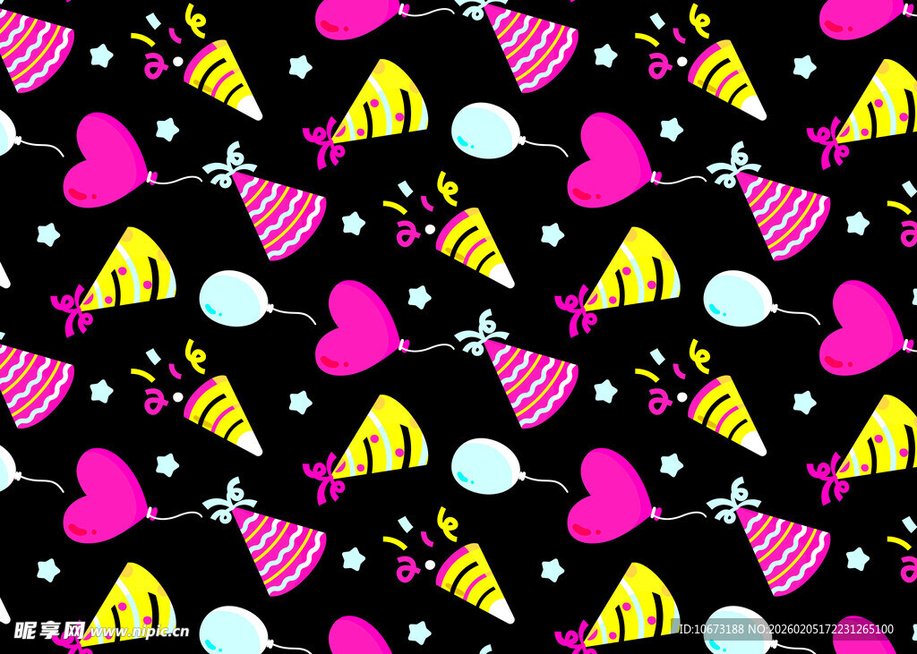 多彩派对元素无缝图案