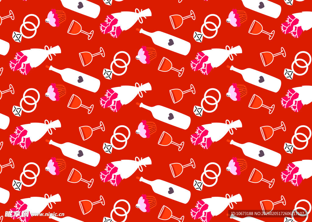 红色背景卡通图案无缝纹理