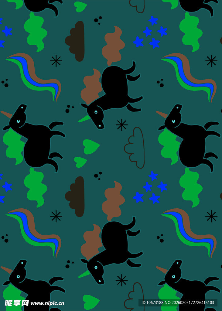 奇幻动物与幸运元素图案