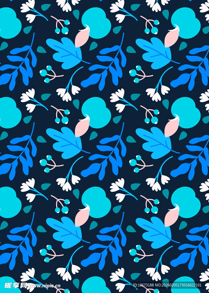 蓝色花卉图案布料纹理