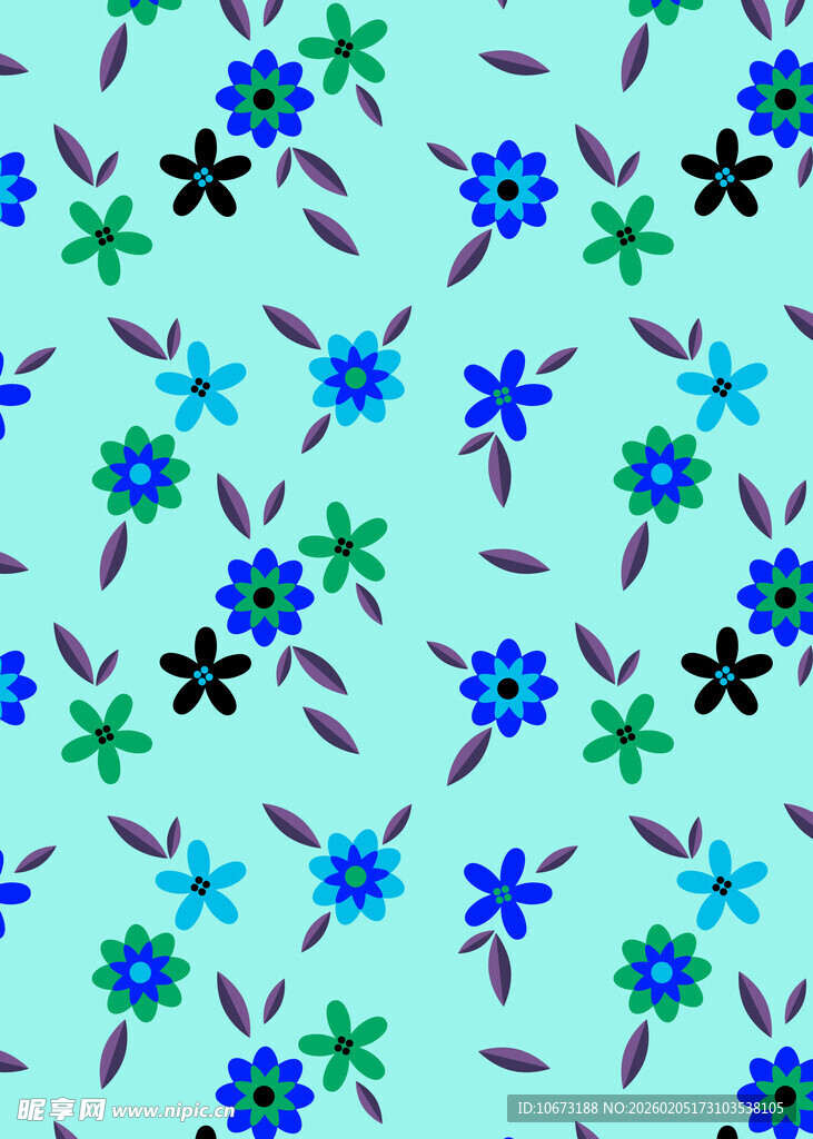 清新蓝绿花卉图案背景