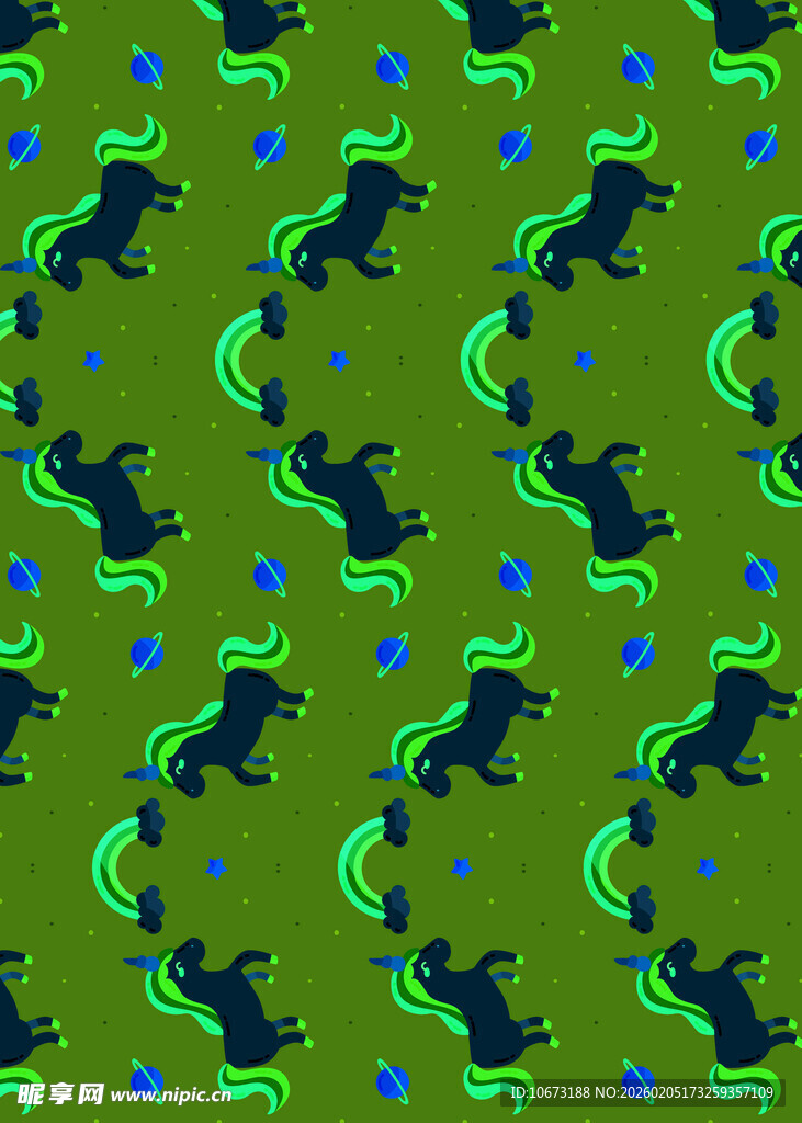 绿色奇幻动物图案背景