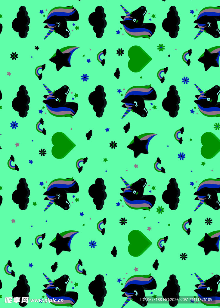 绿色背景上的昆虫与叶子图案