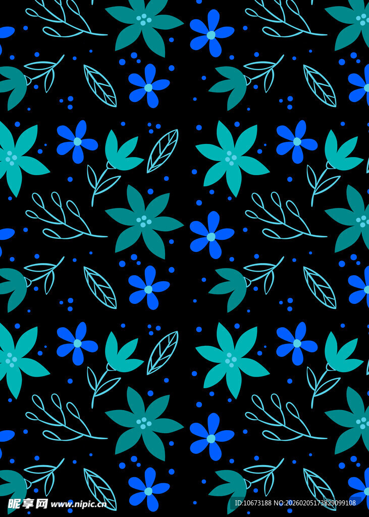 蓝绿花卉图案背景