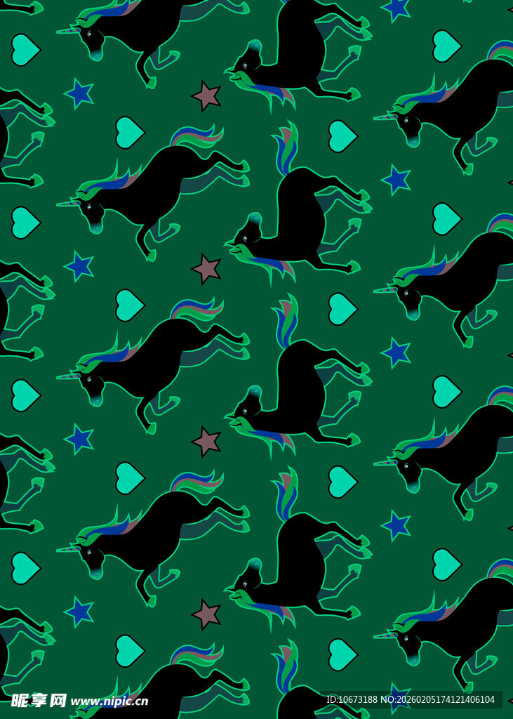 黑色鸟与绿蓝图案背景