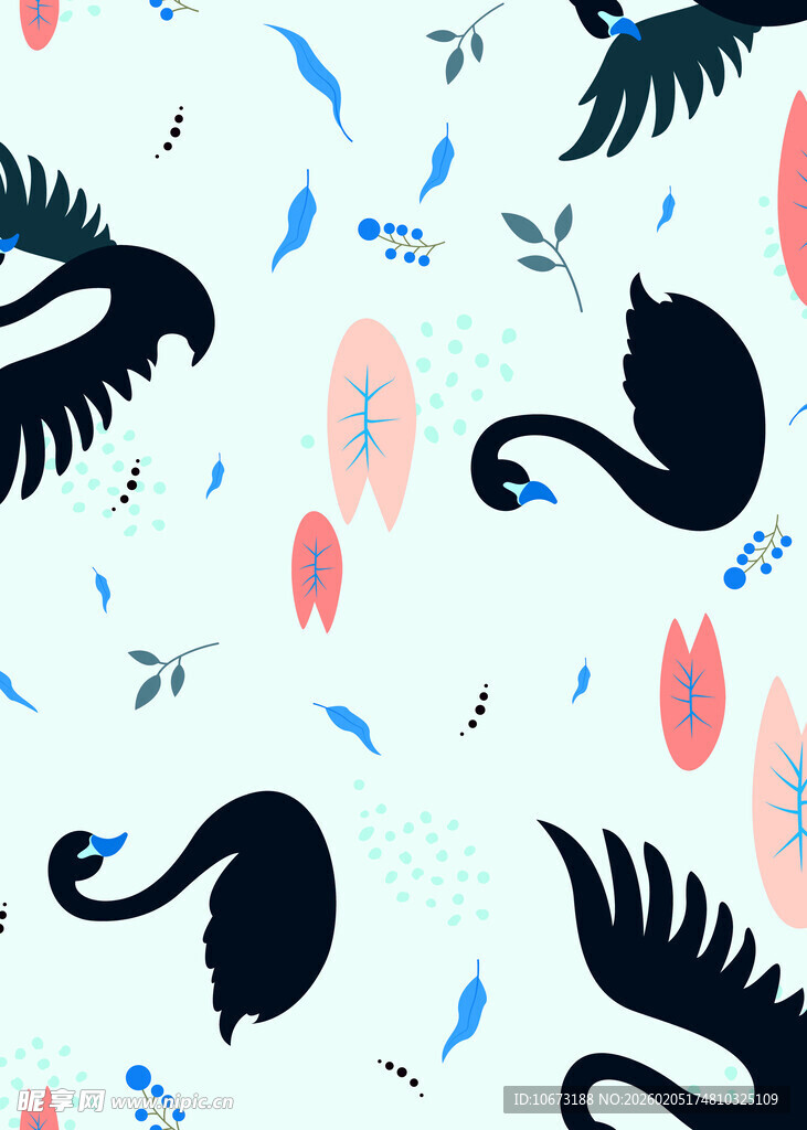 天鹅花卉图案背景设计