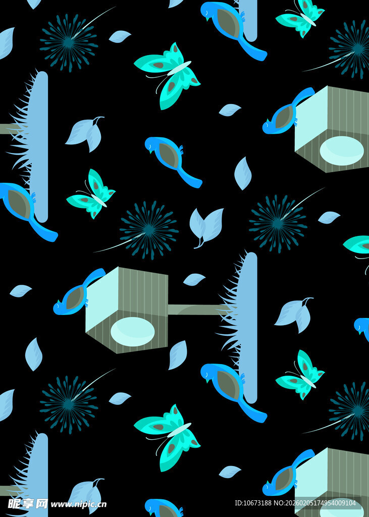 梦幻蝴蝶与灯笼图案背景