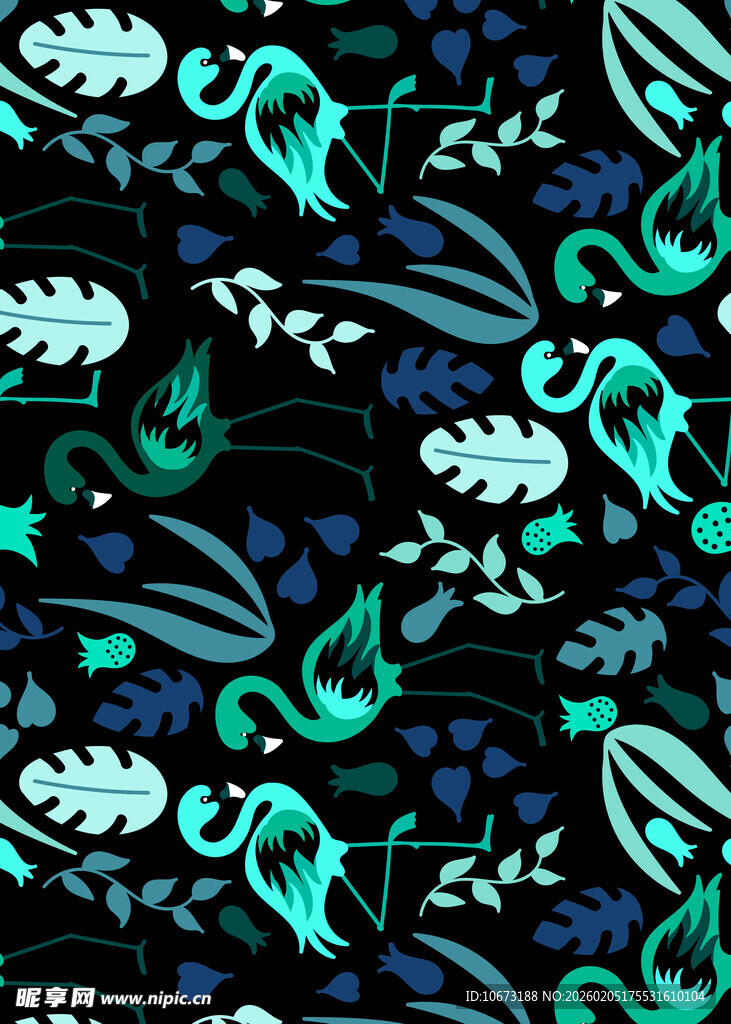 蓝绿植物图案背景纹理