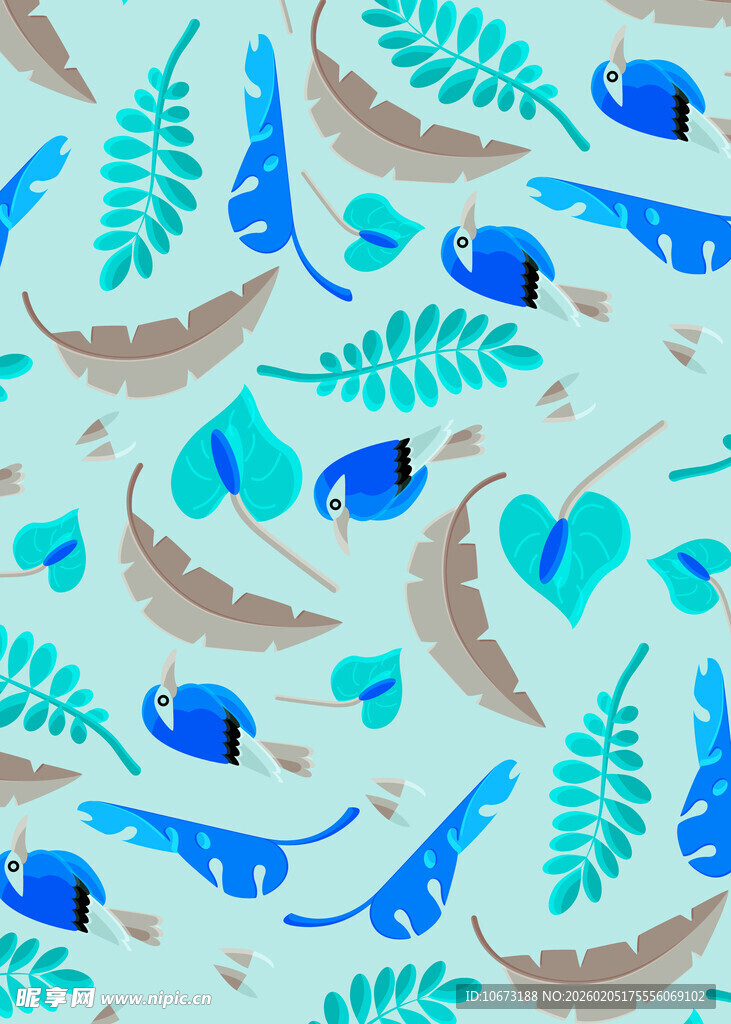 蓝绿海洋生物图案设计