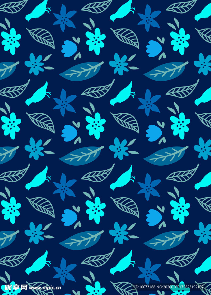 蓝色花卉海洋元素无缝图案
