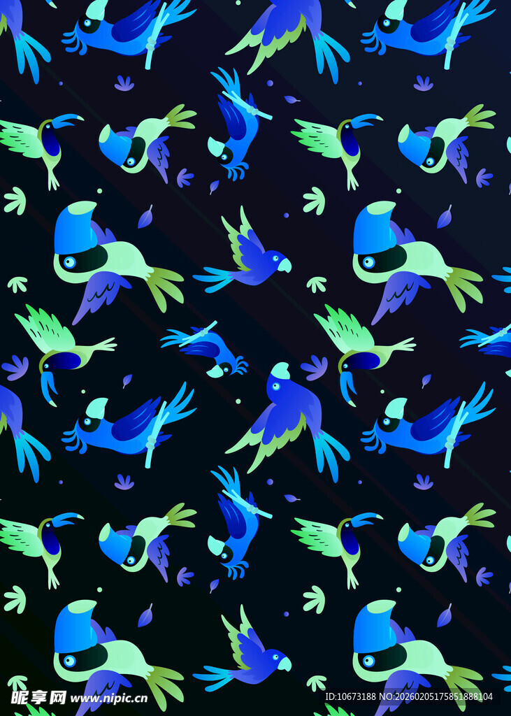 多彩飞鸟图案布料纹理