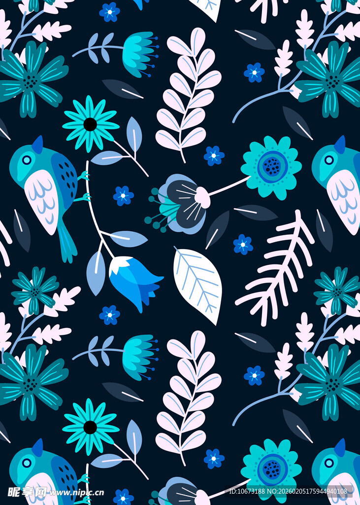 蓝白花卉几何图案背景