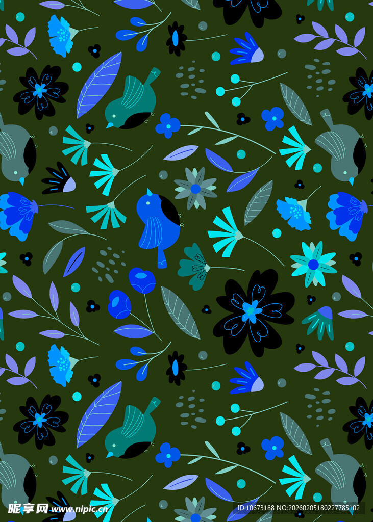 蓝绿花卉图案背景纹理