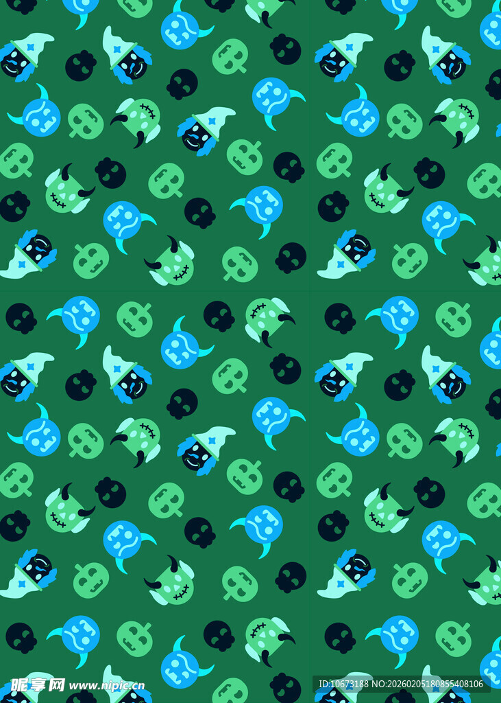 绿色卡通图案无缝背景图