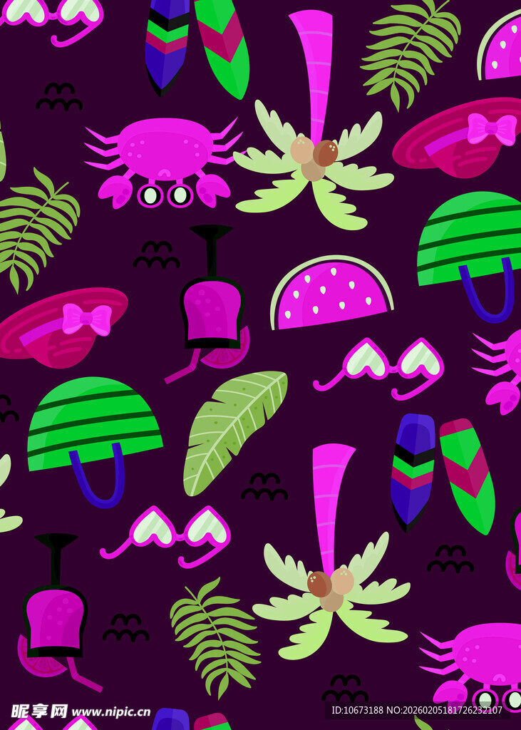 热带风情多彩植物图案