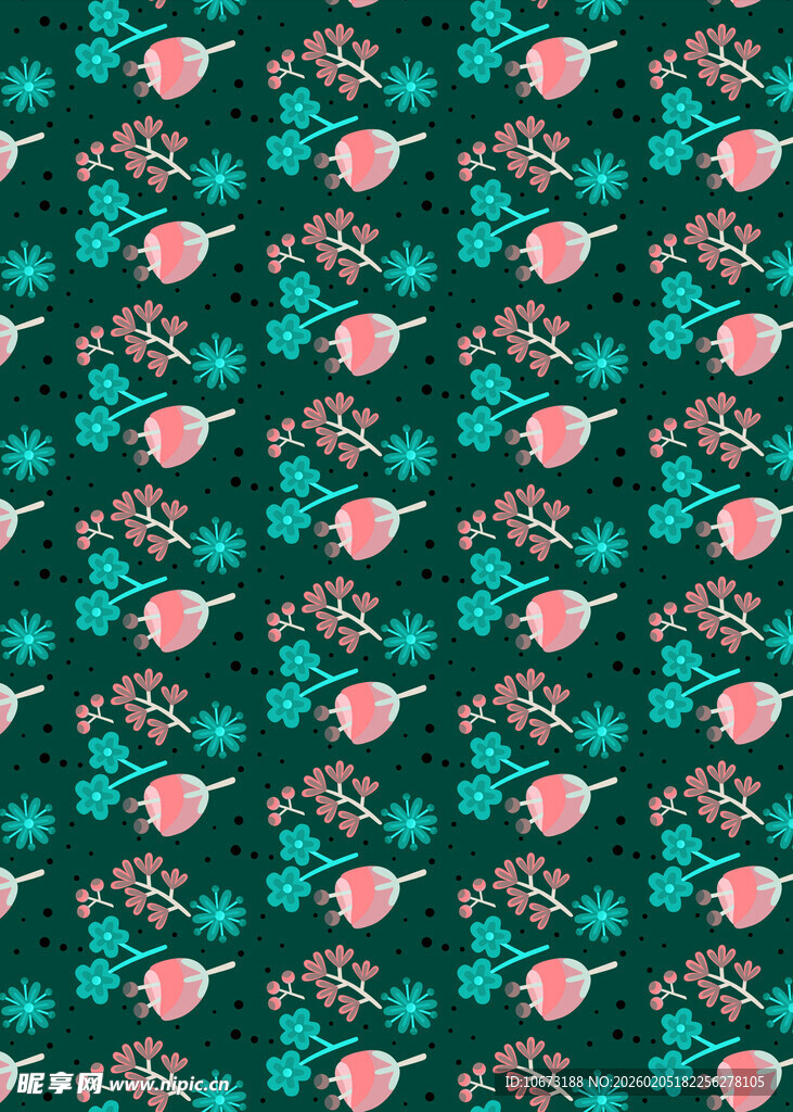 深绿底粉色花卉图案背景